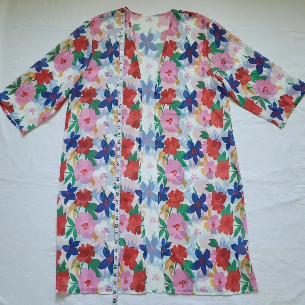 Floral Chiffon Longline Duster Kimono Cover Up Onesize Resortwear